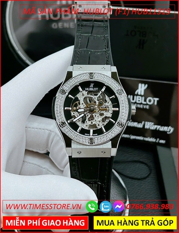 Đồng Hồ Nam Hublot F1 Automatic Mặt Đính Đá Lộ Cơ Dây Silicone (42mm)