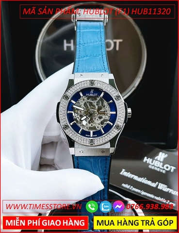 Đồng Hồ Nam Hublot F1 Automatic Lộ Cơ Dây Silicone Xanh Dương (42mm)