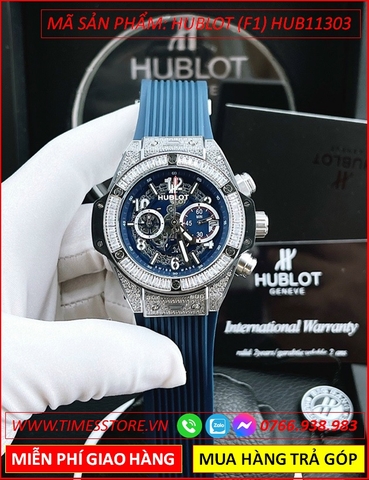 Đồng Hồ Nam Hublot F1 Big Bang Unico Đính Đá Dây Silicone Xanh (45mm)