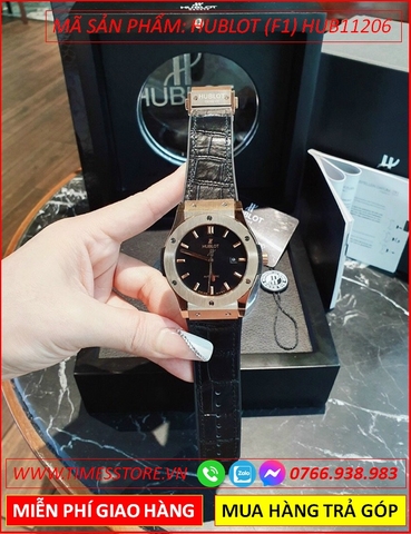 Đồng Hồ Nam Hublot F1 Cơ Mặt Rose Gold Dây Cao Su Bọc Da (42mm)