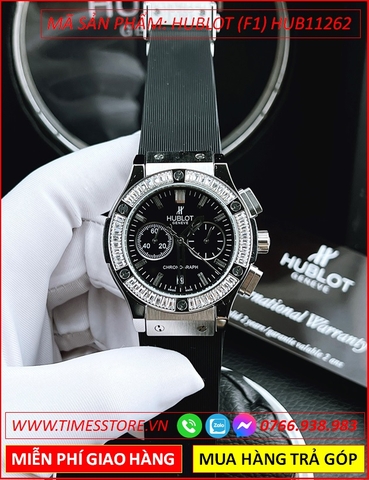 Đồng Hồ Nam Hublot F1 Geneve Chronograph 5 Kim Mặt Đen Dây Silicone (43mm)