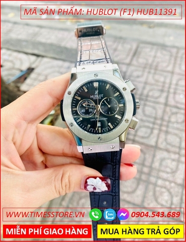 Đồng Hồ Nam Hublot F1 Mặt Tròn Đen 5 Kim Dây Da Bọc Silicone (42mm)