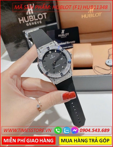 Đồng Hồ Nam Hublot F1 Mặt Tròn Đen Đính Đá Dây Silicone Đen (42mm)