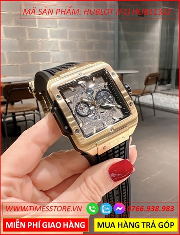 Đồng Hồ Nam Hublot F1 Square Bang Mặt Vuông Vàng Gold Dây Silicone (42x42mm)