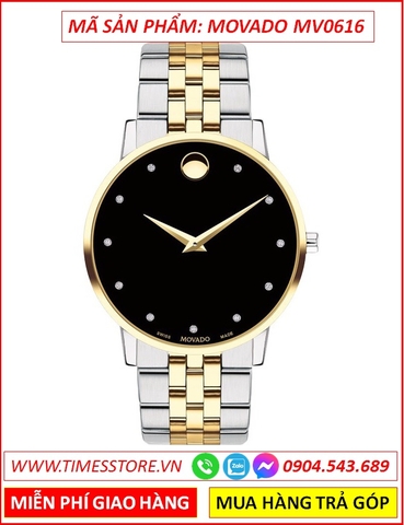 Đồng Hồ Nam Movado Museum Classic Mặt Đen Đính Đá Dây Demi (40mm)