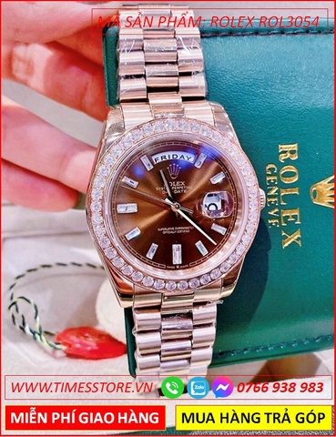 Đồng Hồ Nam Rolex F1 Automatic 2 Lịch Mặt Nâu Dây Demi (41mm)