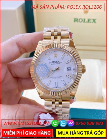 Đồng Hồ Nam Rolex F1 Automatic Mặt Trắng Niềng Khía Dây Vàng Gold (41mm)