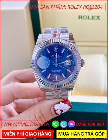 Đồng Hồ Nam Rolex F1 Automatic Mặt Xanh Niềng Khía Dây Kim Loại (41mm)