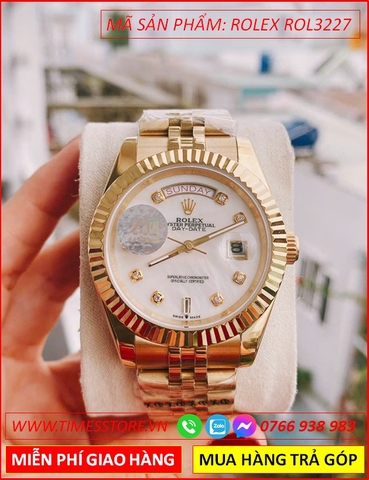Đồng Hồ Nam Rolex F1 Automatic 2 Lịch Mặt Trắng Niềng Khía Dây Vàng Gold (41mm)