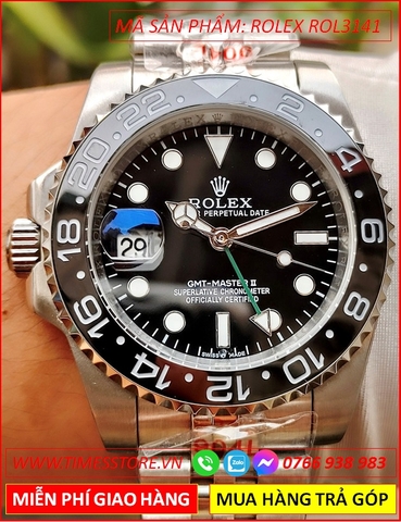 Đồng Hồ Nam Rolex F1 GMT Masterll Automatic Niềng Đen Dây Kim Loại (40mm)