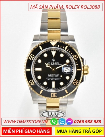 Đồng Hồ Nam Rolex Submariner Automatic Mặt Đen Dây Demi (41mm)