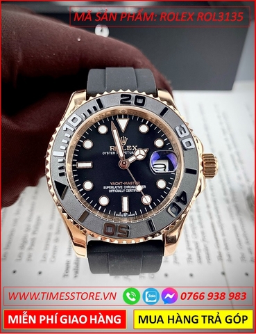 Đồng Hồ Nam Rolex F1 Yacht Master Automatic Mặt Đen Rose Gold Dây Silicone (40mm)