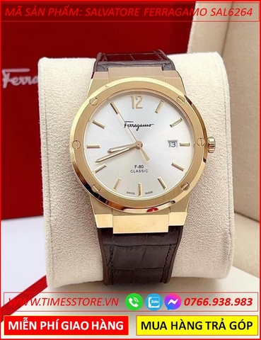 Đồng Hồ Nam Salvatore Ferragamo F80 Mặt Trắng Dây Da Nâu (41mm)