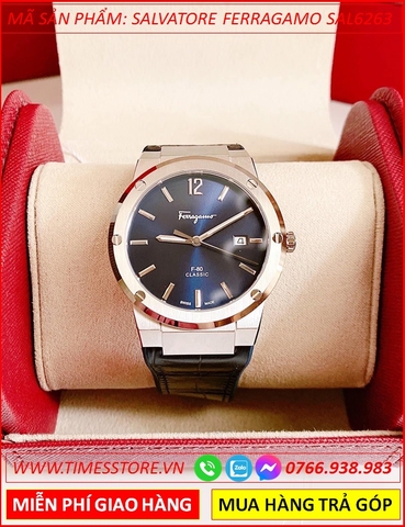 Đồng Hồ Nam Salvatore Ferragamo F80 Mặt Tròn Dây Da Xanh Navy (41mm)