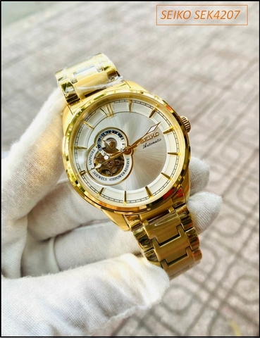 Đồng hồ Nam Seiko Luxury Full Gold Cơ Tự động hở Tim mặt Trắng (42mm)