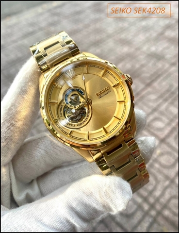 Đồng hồ Nam Seiko Luxury Full Gold Cơ Tự động hở Tim mặt Vàng (42mm)