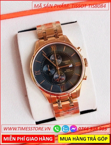 Đồng Hồ Nam Tissot T009 Mặt Đen 6 Kim Dây Rose Gold (42mm)