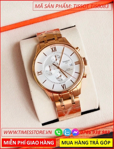 Đồng Hồ Nam Tissot T009 Mặt Trắng 6 Kim Dây Rose Gold (42mm)