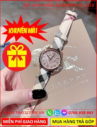 Đồng hồ Nữ Burberry Mặt Tròn Rose Gold Dây Da Sọc Siêu Cấp (32mm)