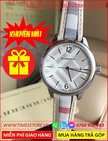 Đồng hồ Nữ Burberry Mặt Tròn Silver Dây Da Sọc Vải Siêu Cấp (32mm)