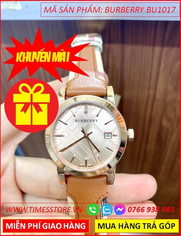 Đồng hồ Nữ Burberry Mặt Tròn Vàng Gold Dây Da Sọc Siêu Cấp (34mm)