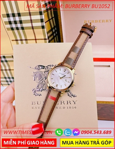 Đồng Hồ Nữ Burberry The Classic Mặt Tròn Trắng Dây Da Caro Nâu (32mm)