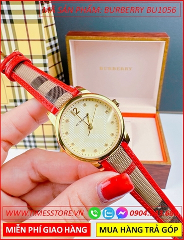 Đồng Hồ Nữ Burberry The Classic Mặt Tròn Vàng Gold Dây Da Caro Đỏ (32mm)