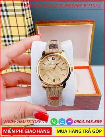 Đồng Hồ Nữ Burberry The Classic Mặt Tròn Vàng Gold Dây Da Caro Nude (32mm)