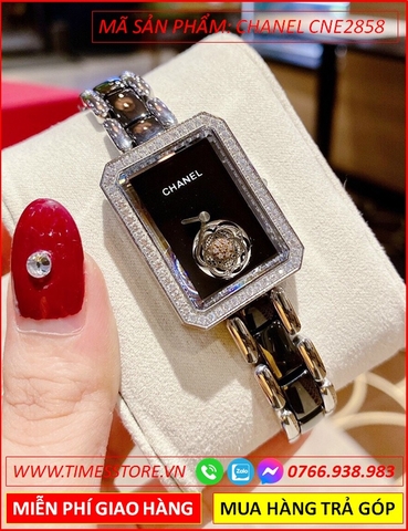 Đồng Hồ Nữ Chanel Premiere Hoa Trà Mặt Chữ Nhật Dây Kim Loại Mix Đá (28.5x37mm)