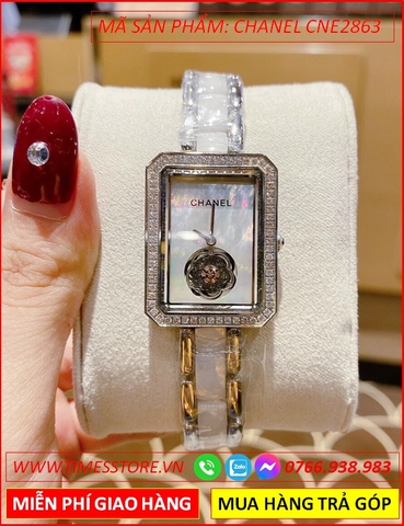 Đồng Hồ Nữ Chanel Premiere Mặt Hoa Trà Dây Mix Đá Trắng (28.5x37mm)