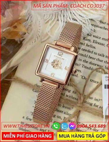 Đồng Hồ Nữ Coach Cass Mặt Vuông Hoa Trà Dây Lưới Rose Gold (22mm)