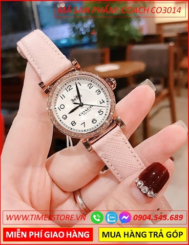 Đồng Hồ Nữ Coach Madison Đính Đá Rose Gold Dây Da Hồng (32mm)