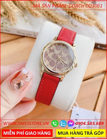 Đồng Hồ Nữ Coach Mặt Tròn Logo Dây Da Đỏ (28mm)