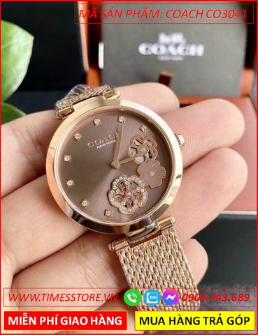 Đồng Hồ Nữ Coach Park Carnation Mặt Nâu Dây Rose Gold (34mm)