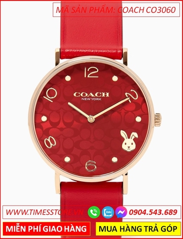 Đồng Hồ Nữ Coach Perry Mặt Tròn Dây Da Đỏ (36mm)