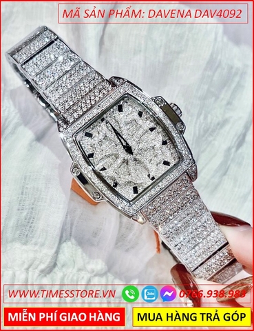 Đồng Hồ Nữ Davena Mặt Chữ Nhật Xoay Dây Full Đá Swarovski (36mm)