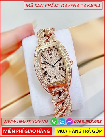 Đồng Hồ Nữ Davena Mặt Oval Đính Đá Dây Mắt Xích Rose Gold (36mm)