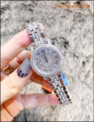 Đồng hồ Nữ Davena Mặt Tròn size nhỏ Full Đá Swarovski Crystal (30mm)