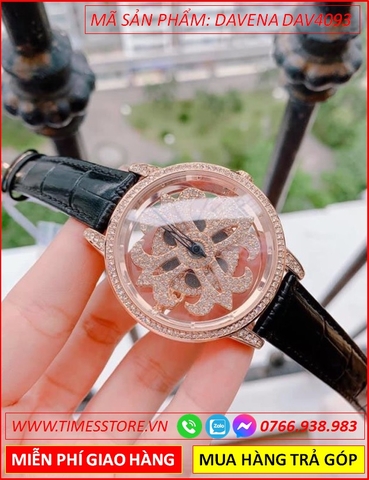 Đồng Hồ Nữ Davena Mặt Tròn Xoay Rose Gold Dây Da (39mm)