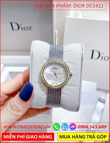 Đồng Hồ Nữ Dior Mặt Trắng Đính Đá Dây Mesh Lưới (30mm)