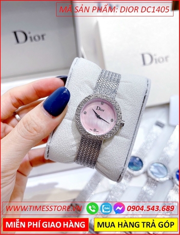 Đồng Hồ Nữ Dior Satine Mặt Hồng Xà Cừ Dây Mesh Lưới (30mm)