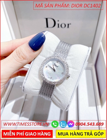 Đồng Hồ Nữ Dior Satine Mặt Trắng Xà Cừ Dây Mesh Lưới (30mm)