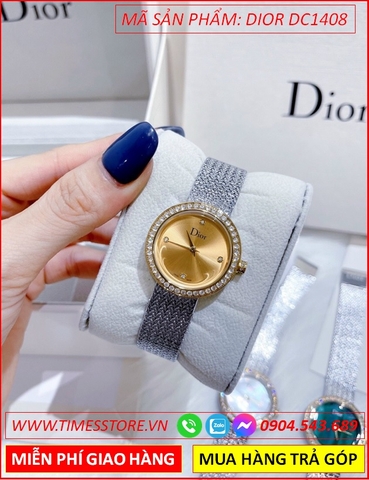 Đồng Hồ Nữ Dior Satine Mặt Vàng Dây Mesh Lưới (30mm)