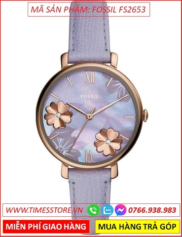 Đồng Hồ Nữ Fossil Jacqueline Mặt Tròn Hoa 3D Dây Da Tím (36mm)