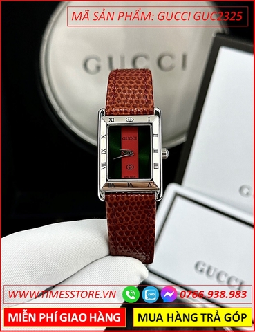 Đồng Hồ Nữ Gucci G Frame Mặt Chữ Nhật Dây Da Đỏ (24x21mm)