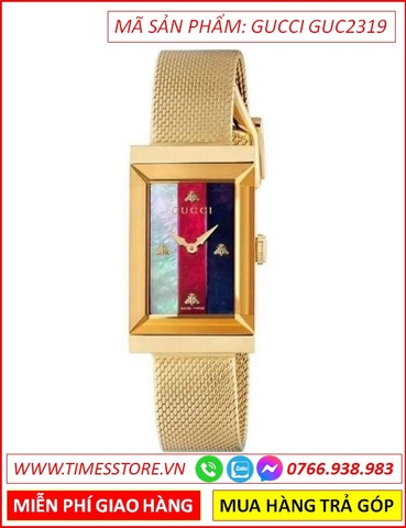 Đồng Hồ Nữ Gucci G Frame Mặt Chữ Nhật Dây Mesh Lưới Vàng Gold (21x34mm)