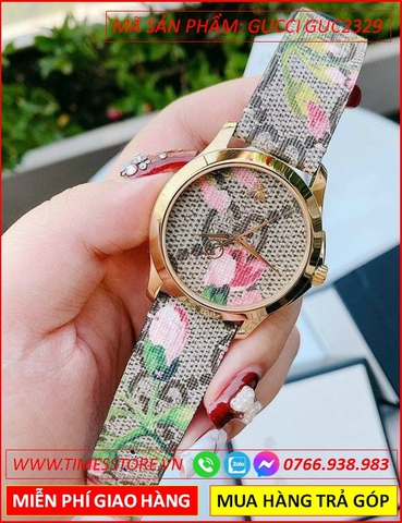 Đồng Hồ Nữ Gucci G Timeless Pink Blooms Print Dây Da (38mm)