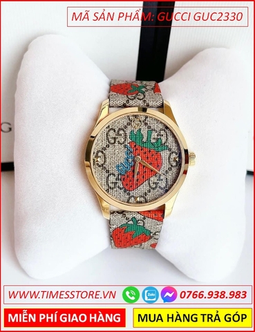 Đồng Hồ Nữ Gucci G Timeless Strawberry Mặt Tròn Dây Da (38mm)