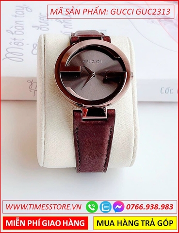 Đồng Hồ Nữ Gucci Interlocking Lady Mặt Tròn Dây Da Nâu (29mm)