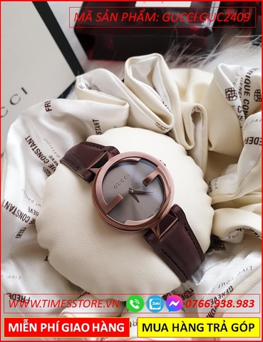 Đồng Hồ Nữ Gucci Interlocking Lady Mặt Tròn Dây Da Nâu (37mm)